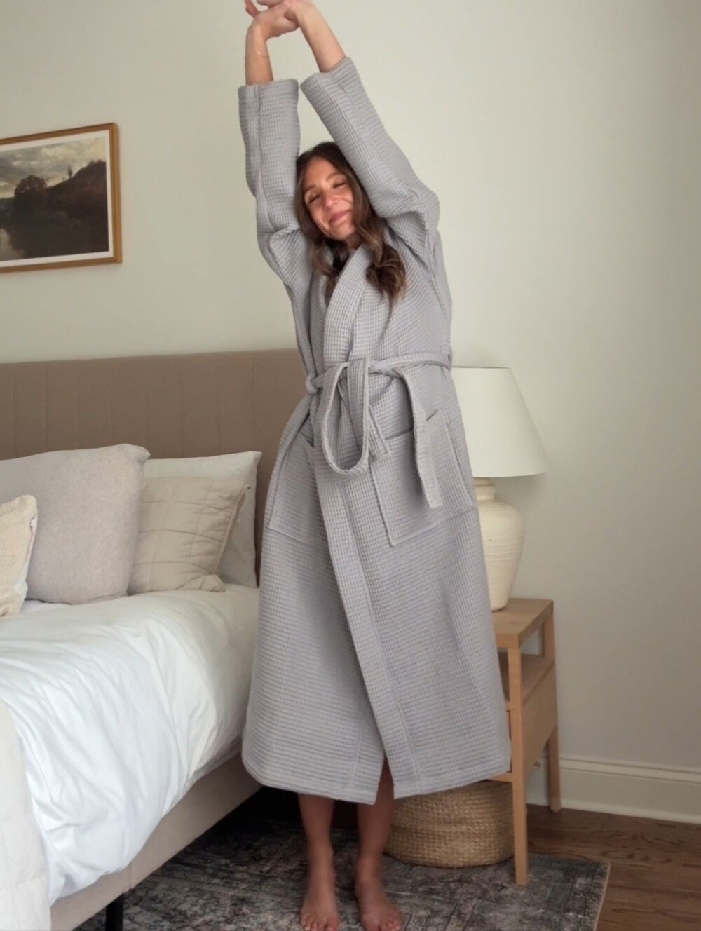 Quince Organic Turkish Waffle Robe Long Length, Large, Gray
